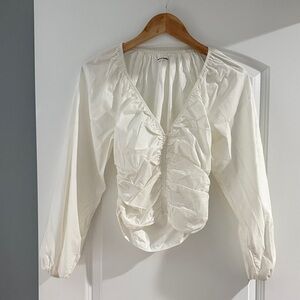 Reformation Cream Ruched Blouse